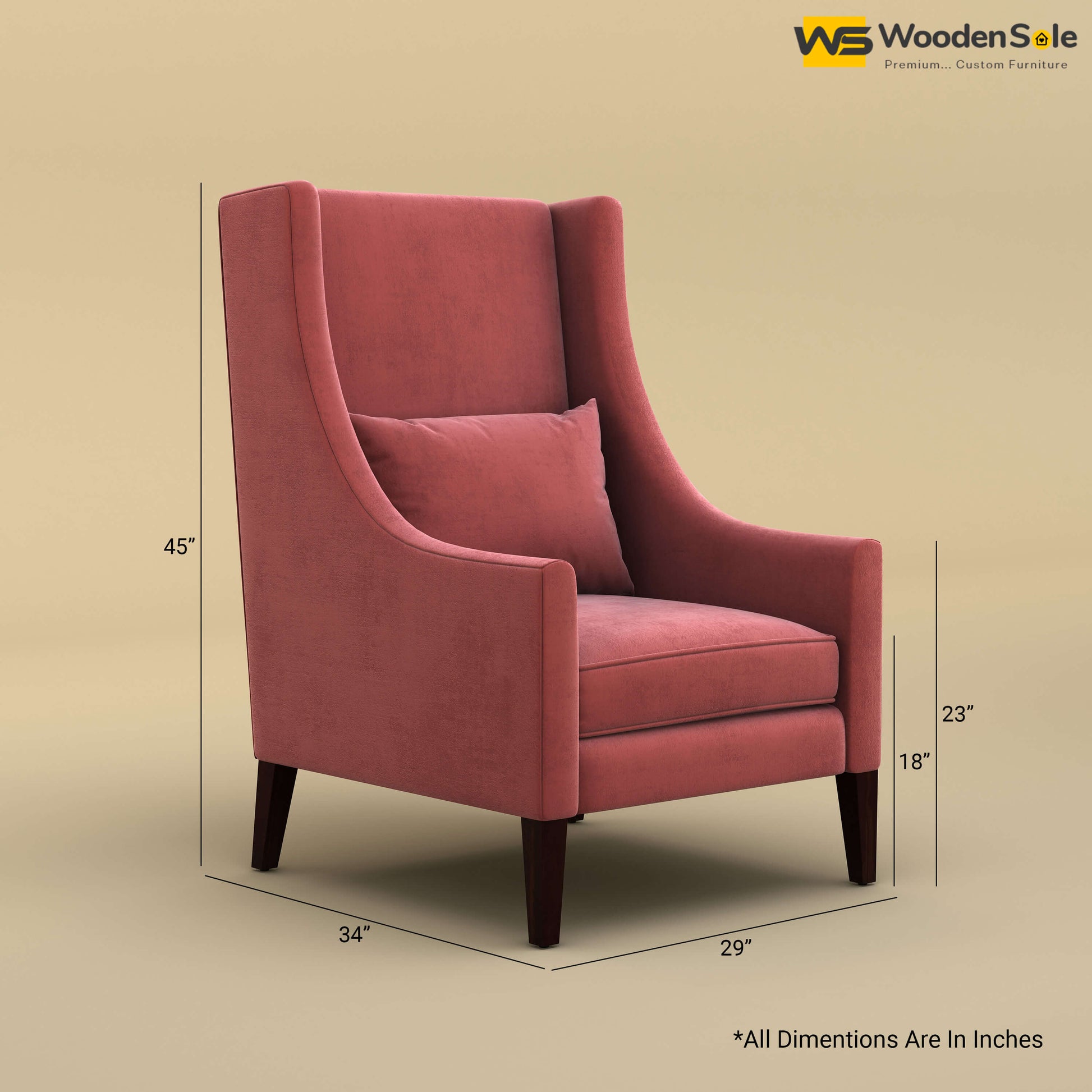 Bonito High Back Lounge Chair (Velvet, Pink)