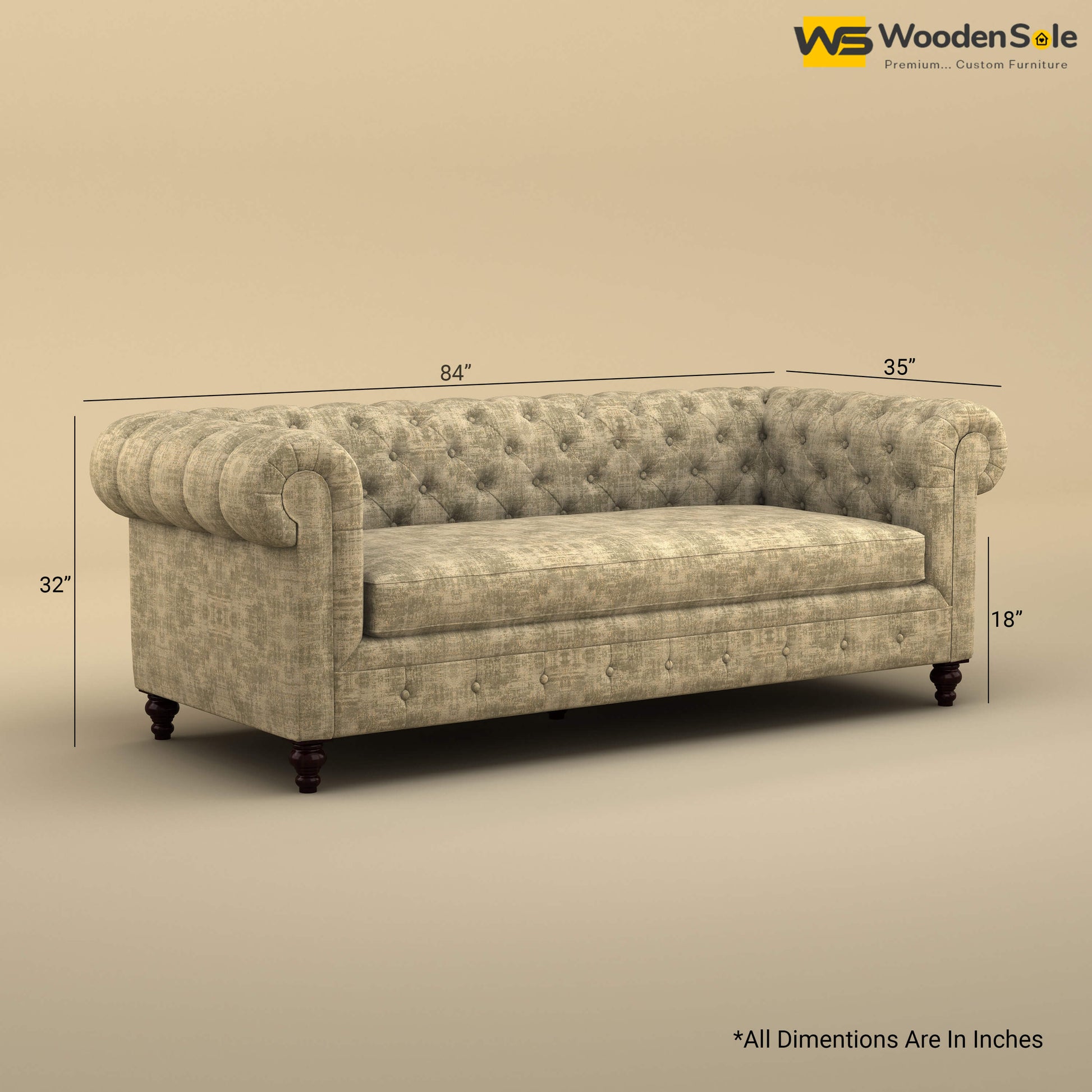 Maharaja Fabric 3 Seater Sofa (Cotton, Patchy Cream)