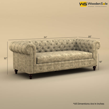 Maharaja Fabric 3 Seater Sofa (Cotton, Patchy Cream)