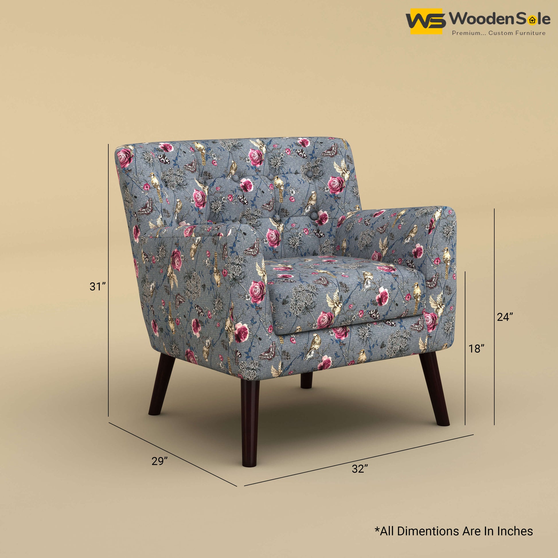 Figo Tufted Lounge Chair (Cotton, Floral Printed)