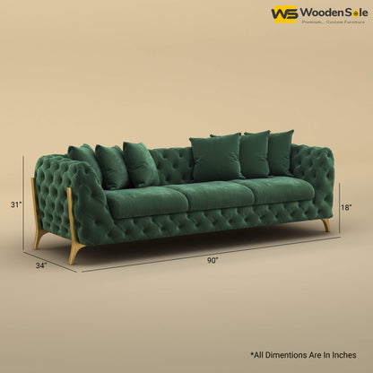 Adhira 3 Seater Premium Sofa (Velvet, Forest Green)