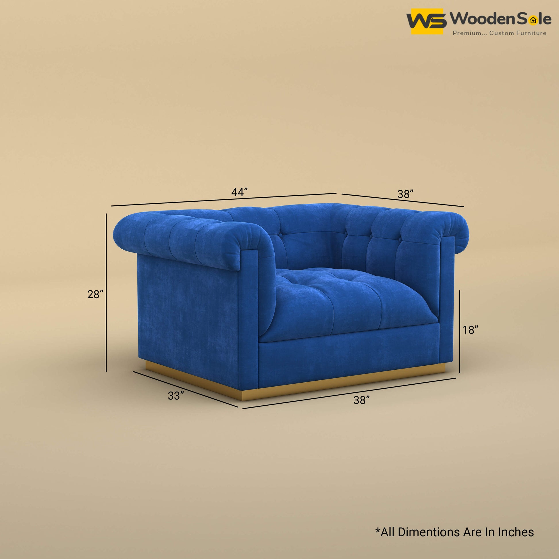 Morrison 1 Seater Fabric Sofa (Velvet, Royal Blue)