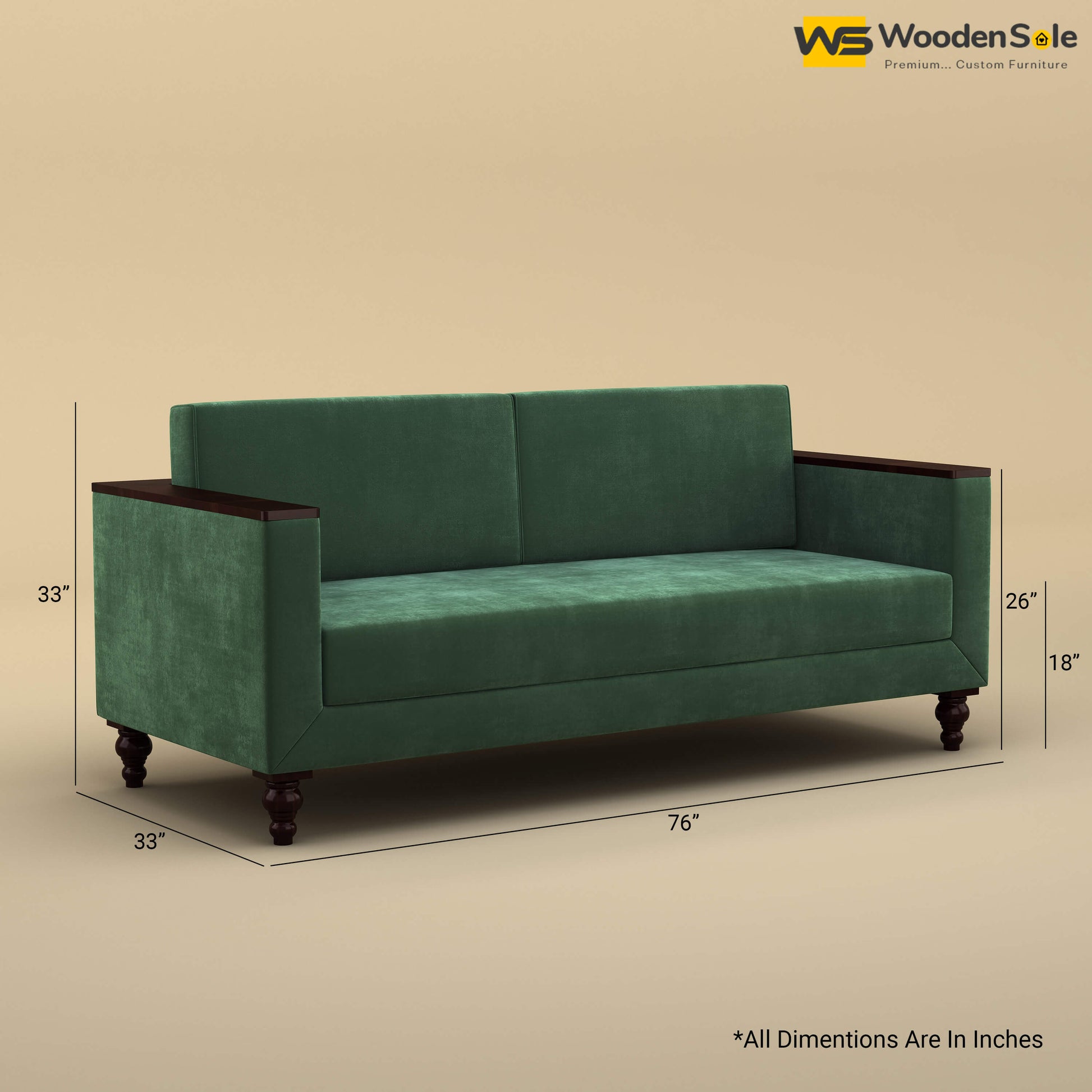 Tivoli 3 Seater Fabric Sofa (Velvet, Forest Green)