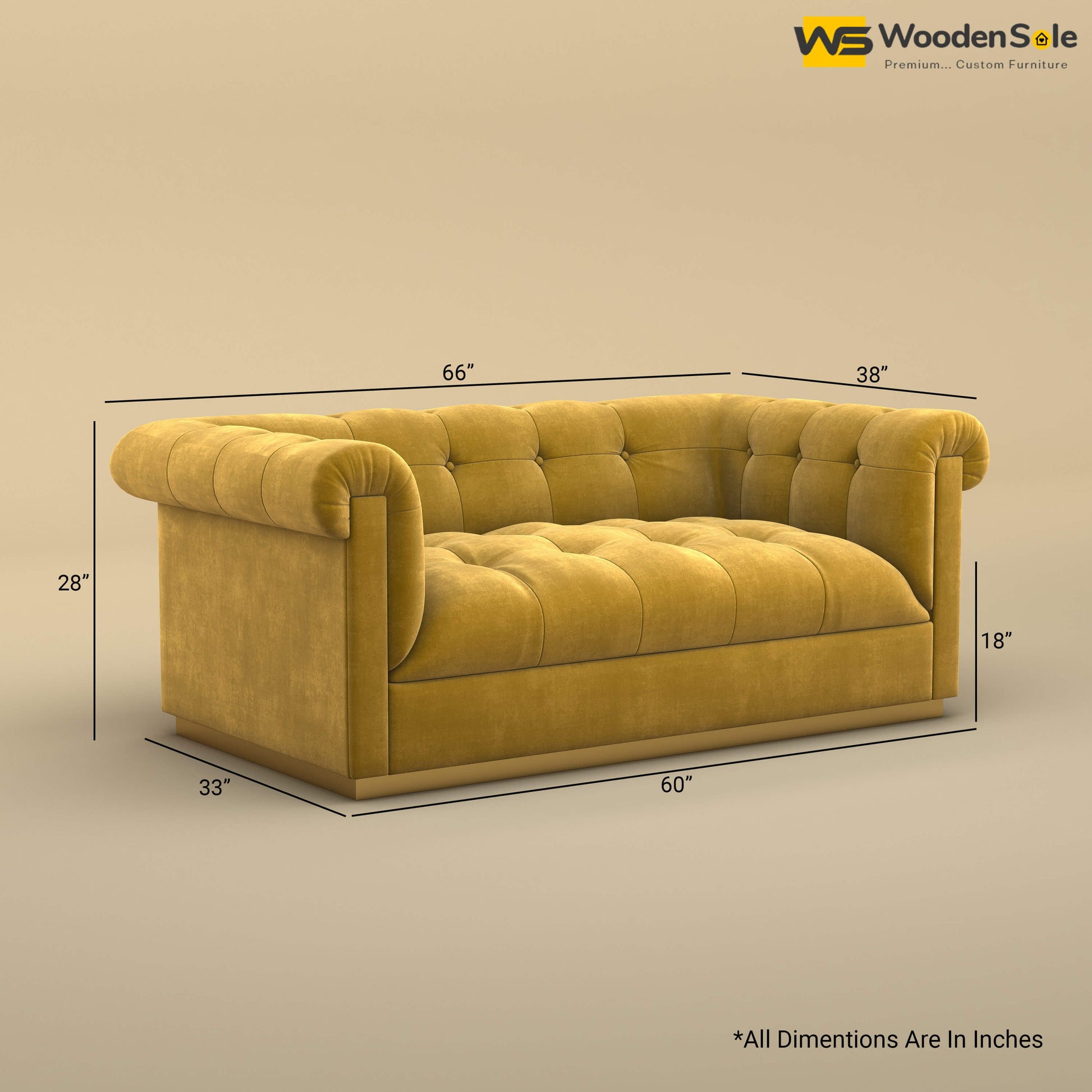 Morrison 2 Seater Fabric Sofa (Velvet, Mustard Yellow)