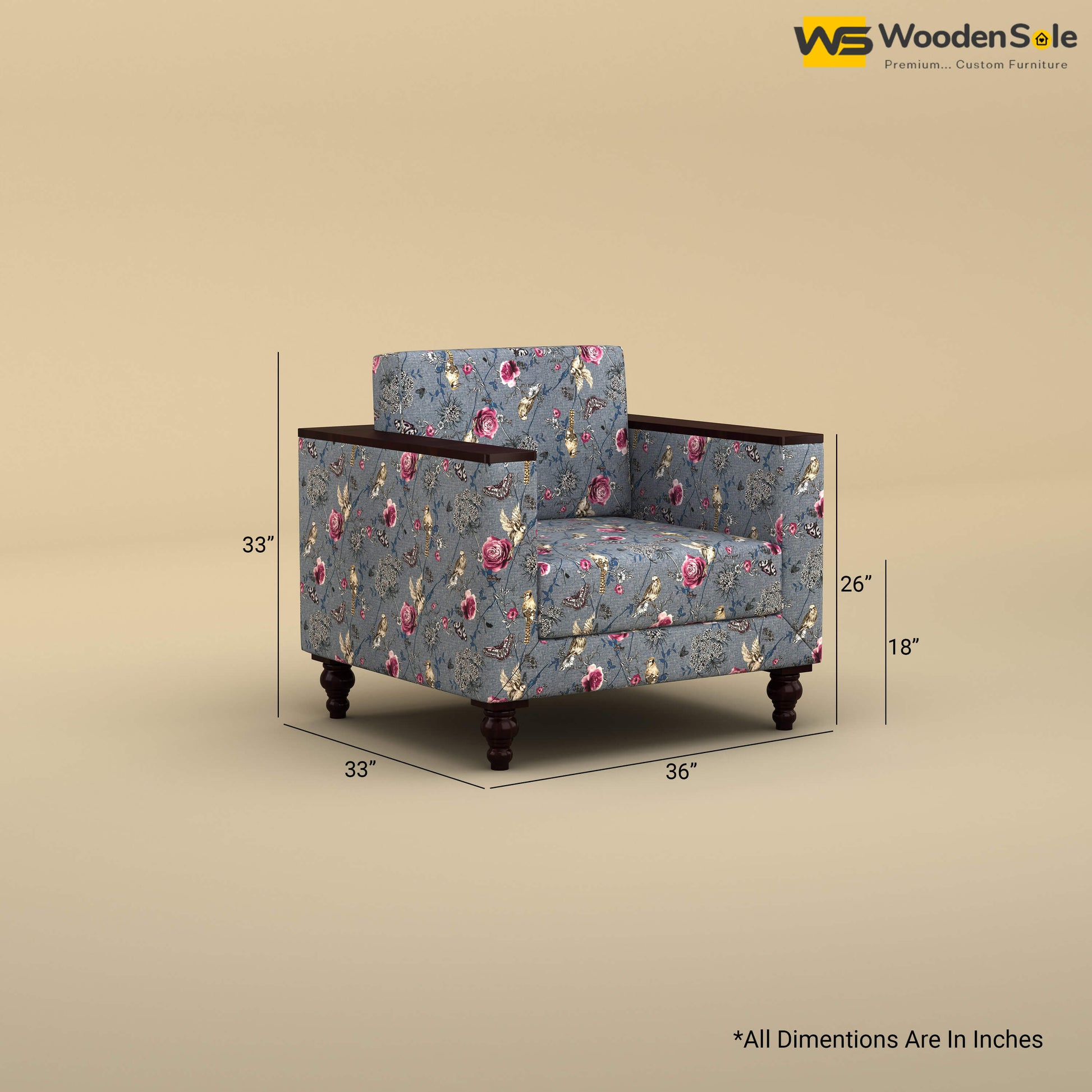 Tivoli 1 Seater Fabric Sofa (Cotton, Floral Printed)
