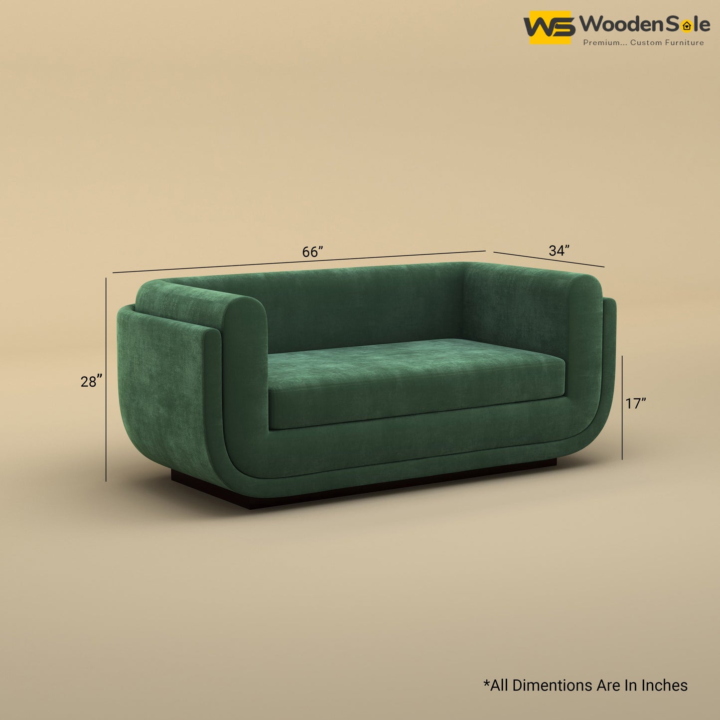 Vedant Two Seater Sofa (Velvet, Forest Green)