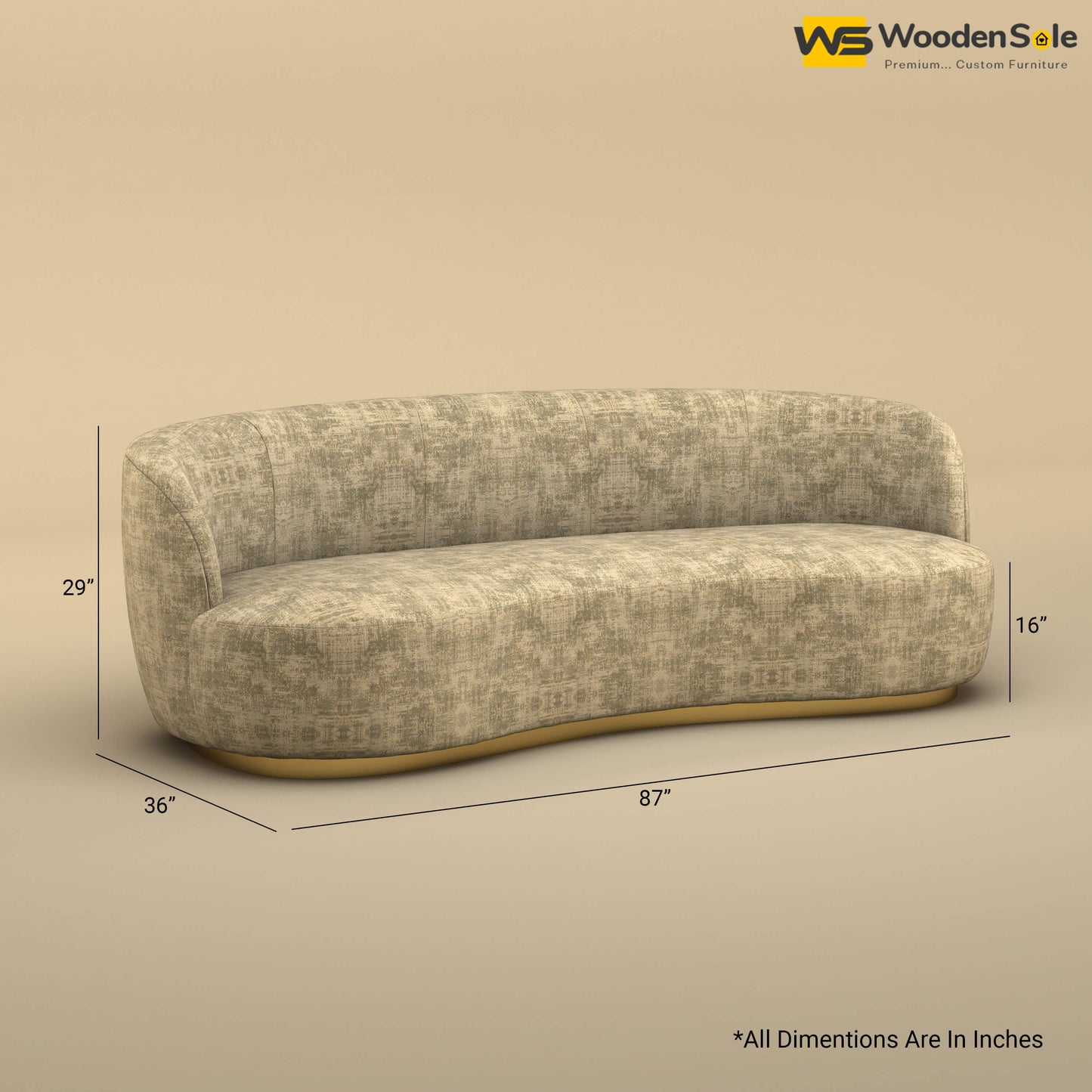 Rene Curved Modern 3-Seater Sofa (Cotton, Patchy Cream)