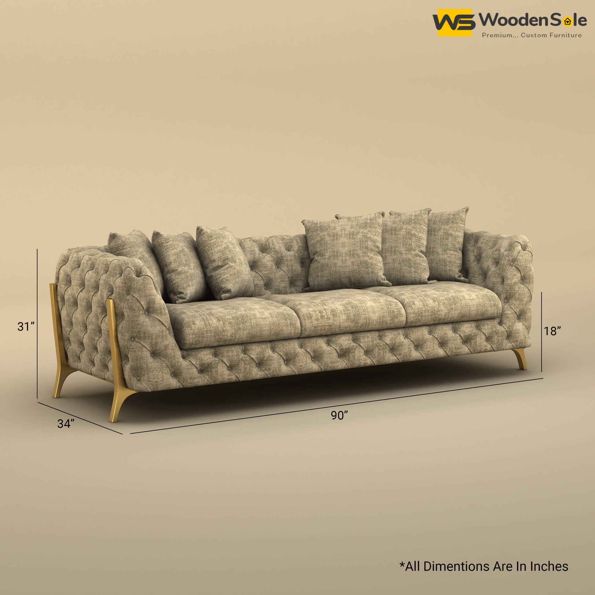Adhira 3 Seater Premium Sofa (Cotton, Patchy Cream)