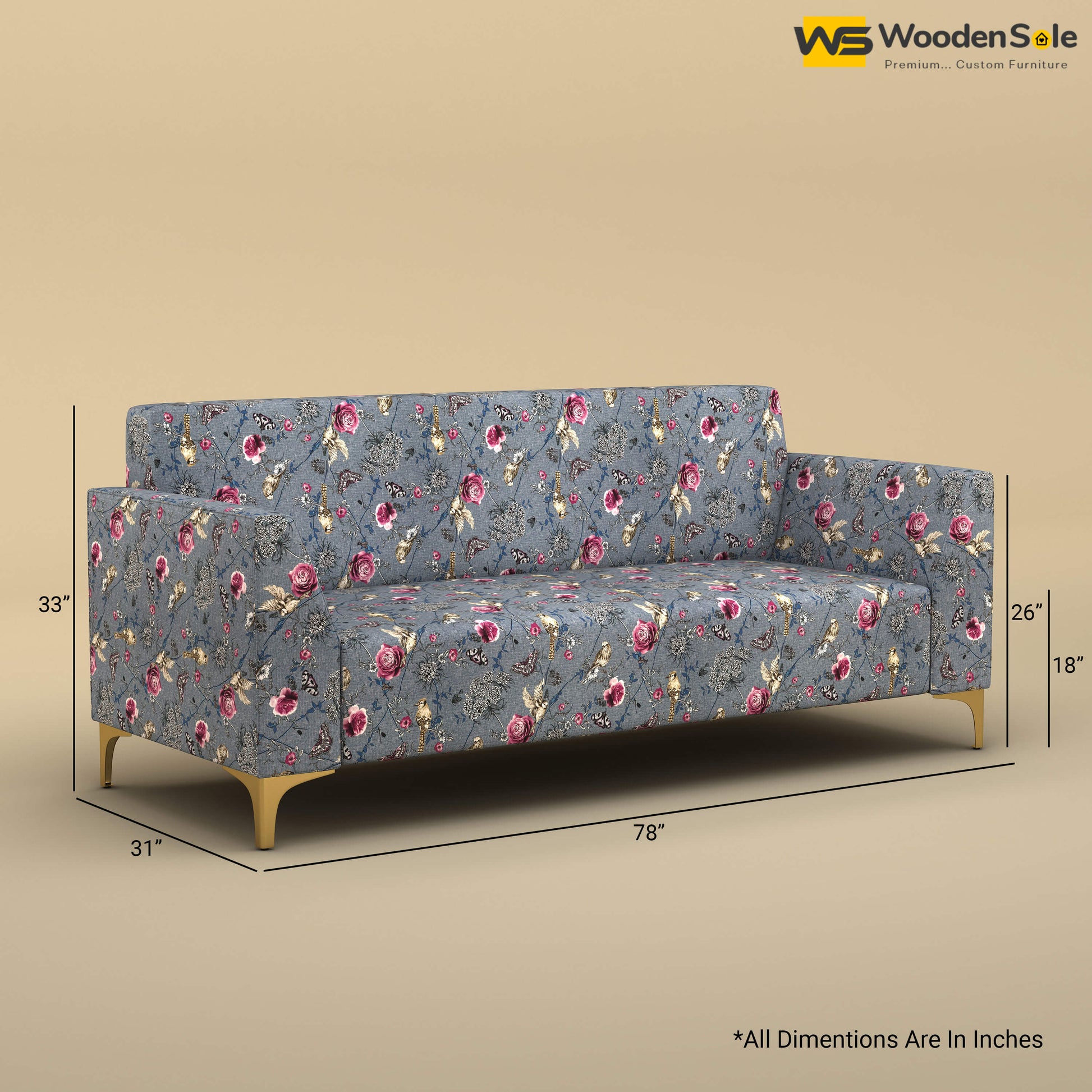 Nayobi 3 Seater Sofa (Cotton, Floral Printed)