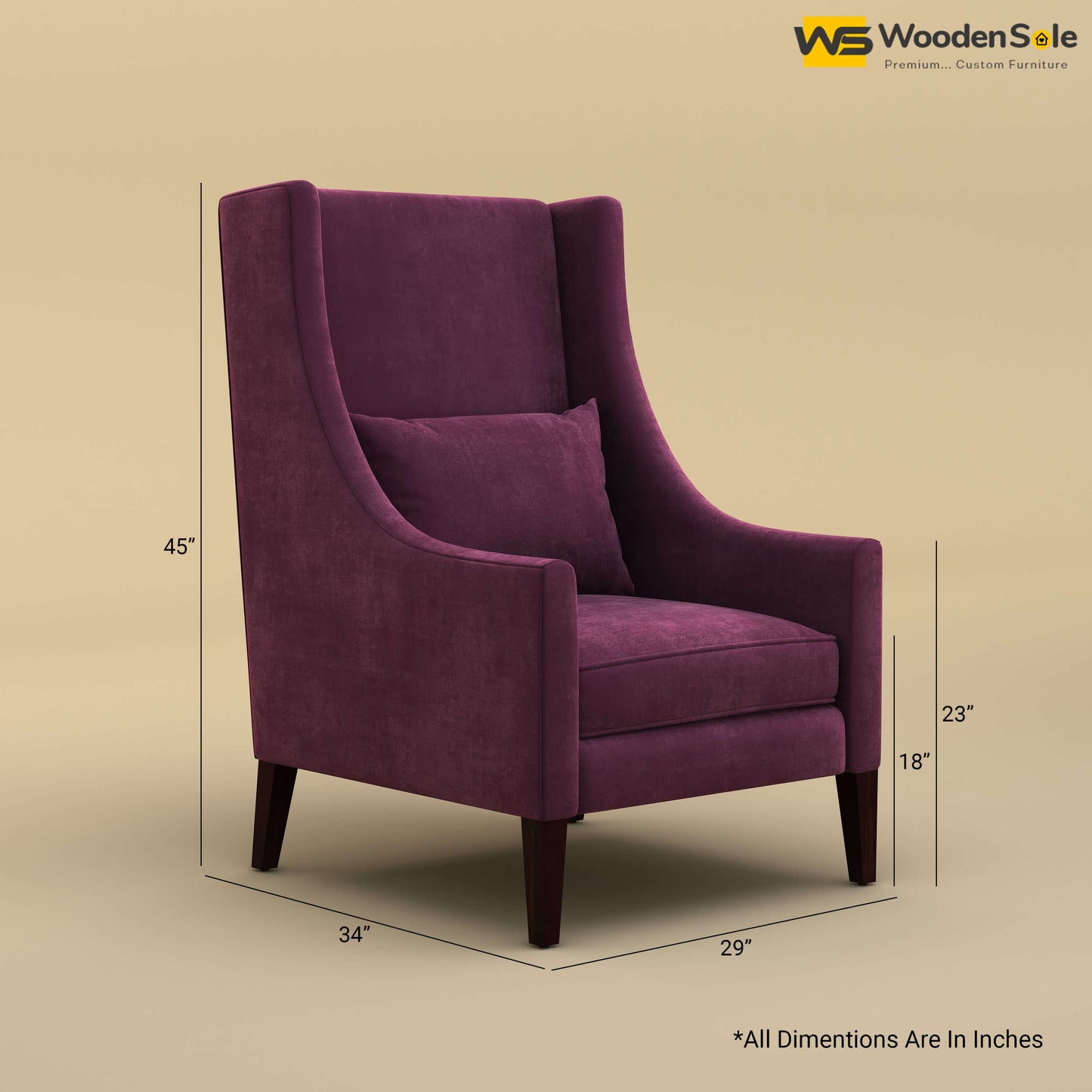 Bonito High Back Lounge Chair (Velvet, Dark Purple)