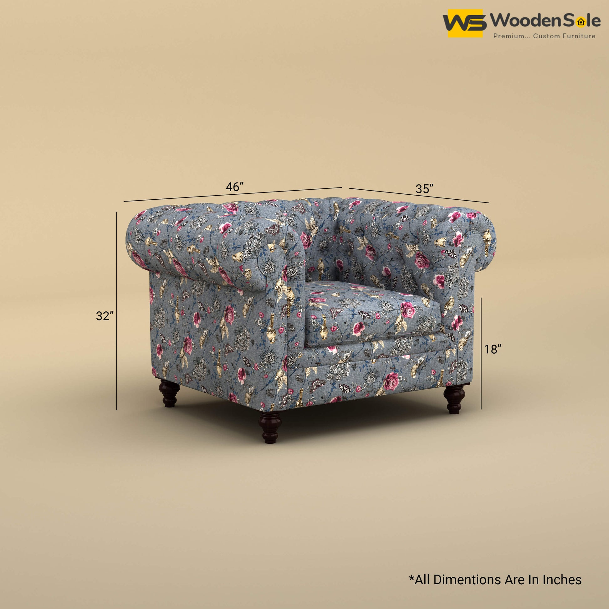 Maharaja Fabric 1 Seater Sofa (Cotton, Floral Printed)