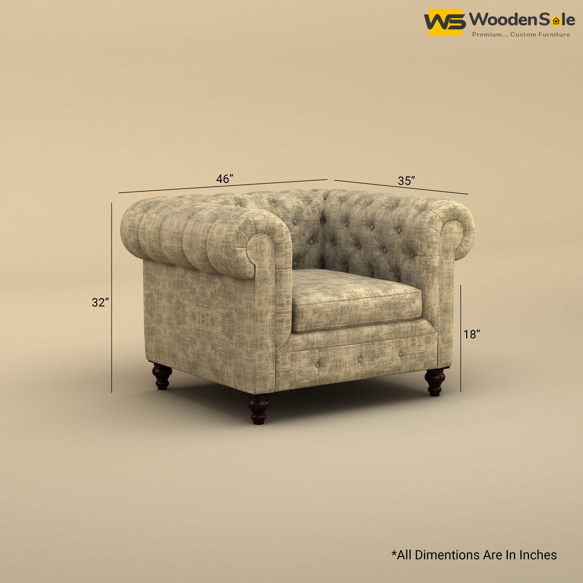 Maharaja Fabric 1 Seater Sofa (Cotton, Patchy Cream)