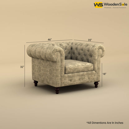 Maharaja Fabric 1 Seater Sofa (Cotton, Patchy Cream)