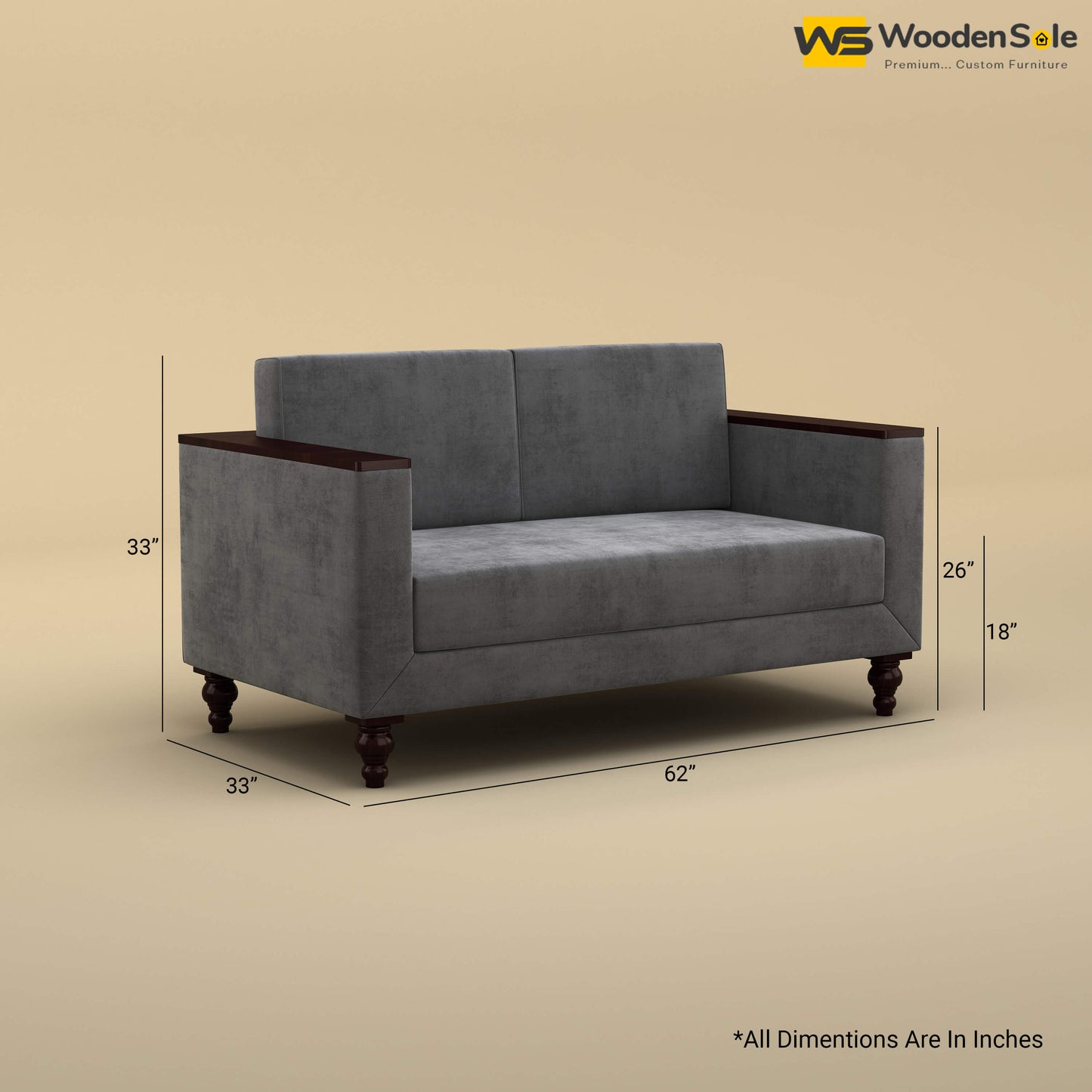 Tivoli 2 Seater Fabric Sofa (Velvet, Charcoal Gray)