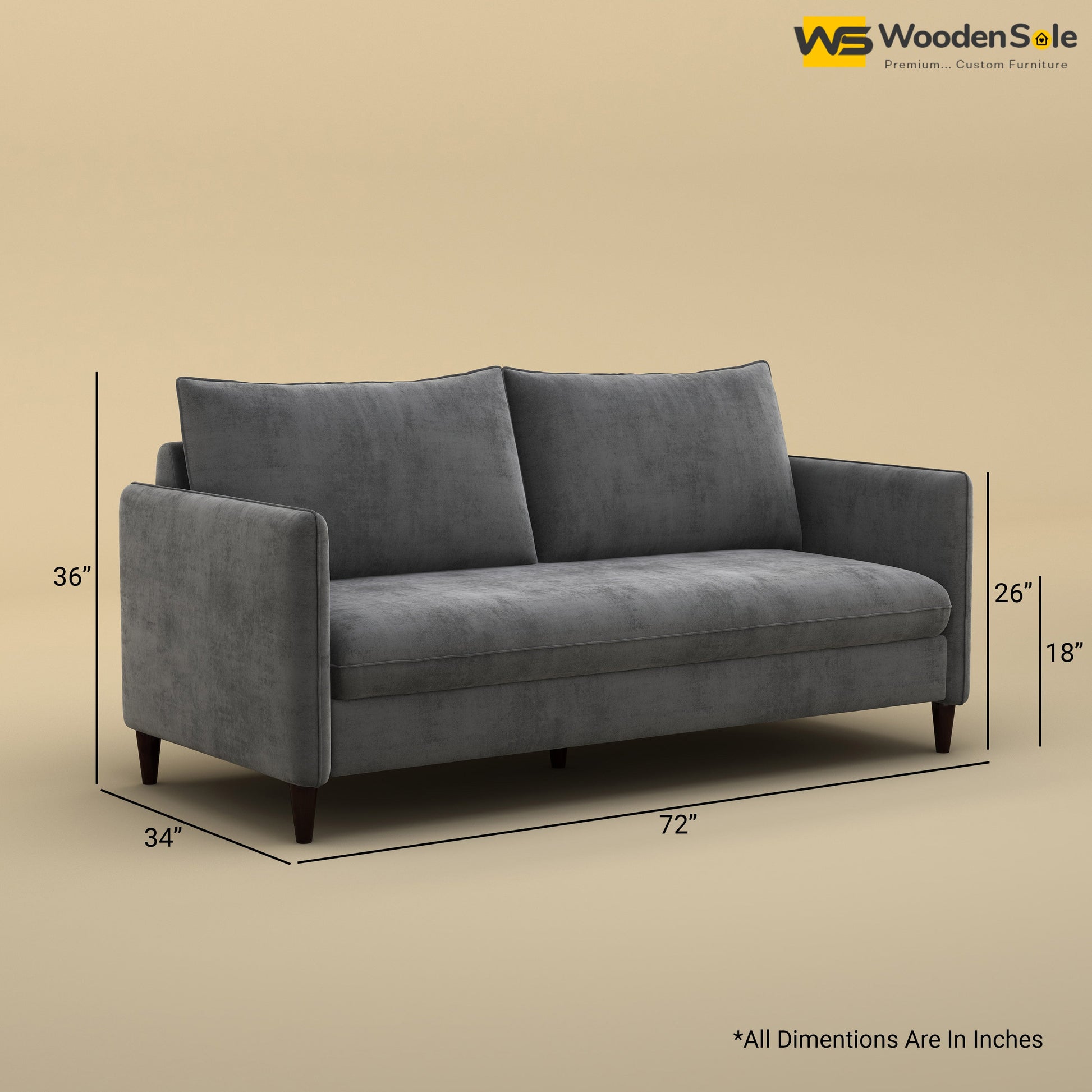 Citron 3 Seater Fabric Sofa (Velvet, Charcoal Gray)
