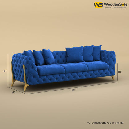 Adhira 3 Seater Premium Sofa (Velvet, Royal Blue)