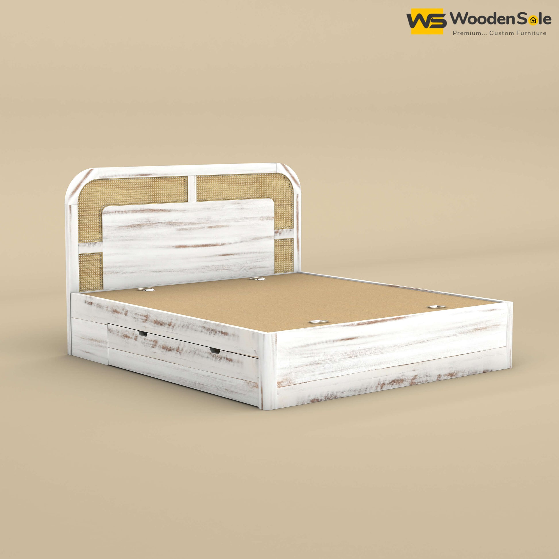 Modern Cane Drawer Storage Bed (King Size, Distress Finish)
