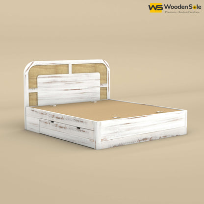 Modern Cane Drawer Storage Bed (King Size, Distress Finish)