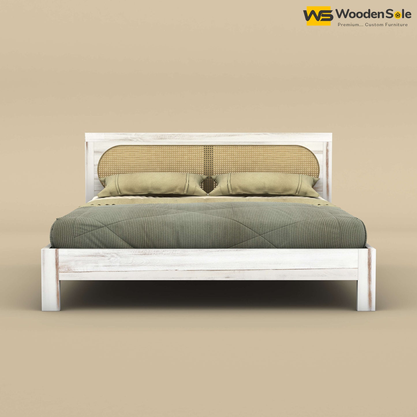 Wooden Sole Caning Bed (King Size, Distress Finish)