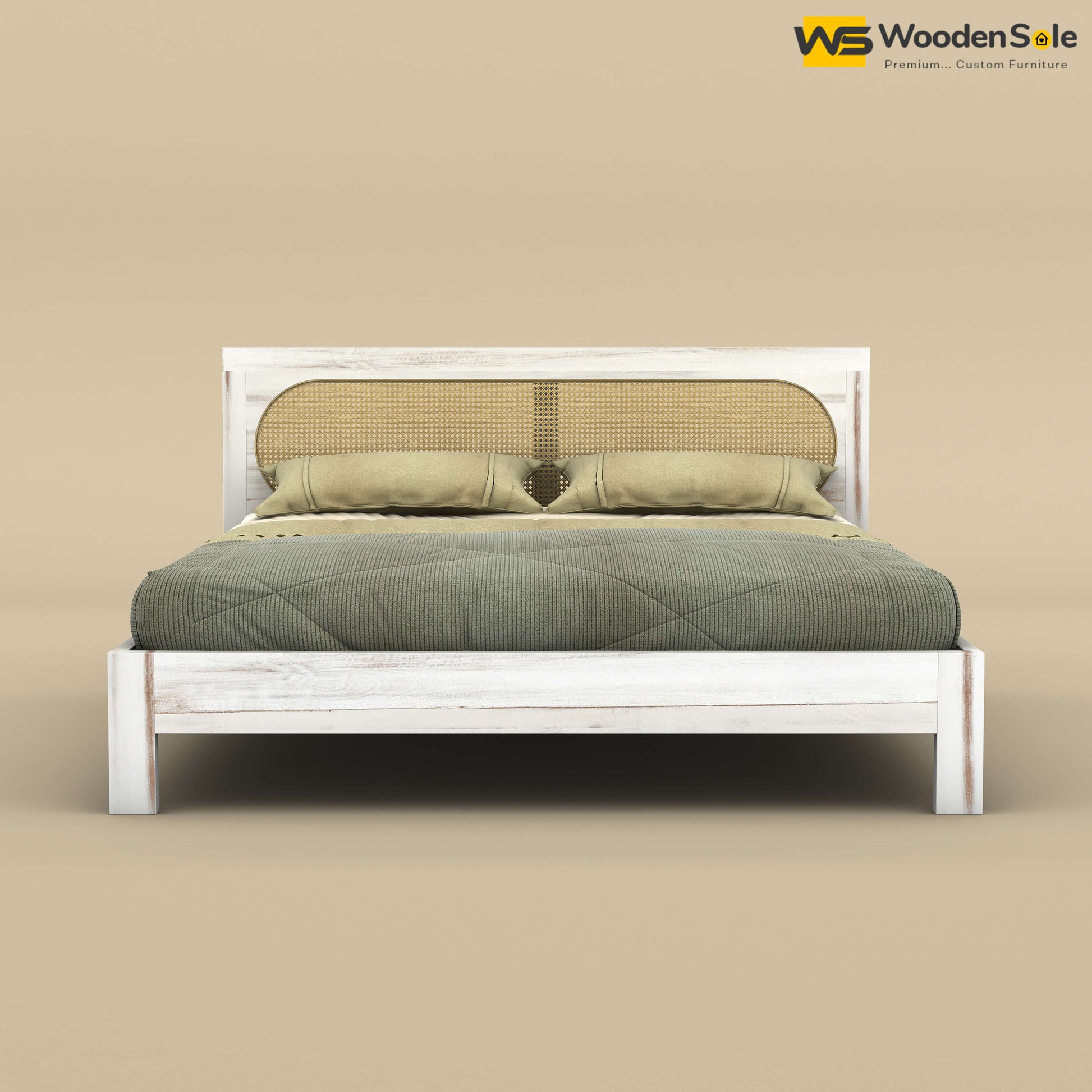Wooden Sole Caning Bed (King Size, Distress Finish)