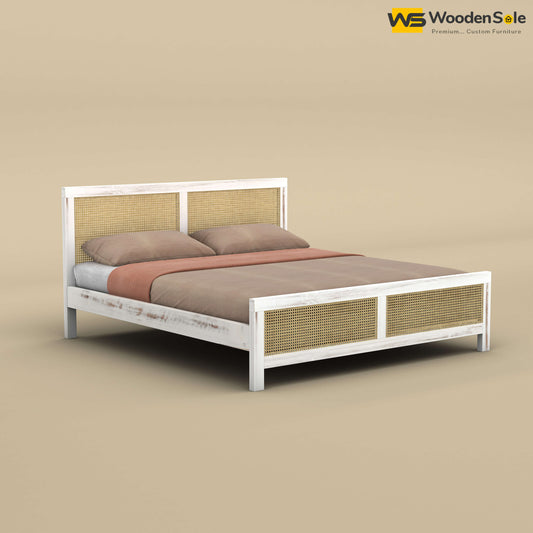 Mid Century Cane Wooden Bed (King Size, Distress Finish)