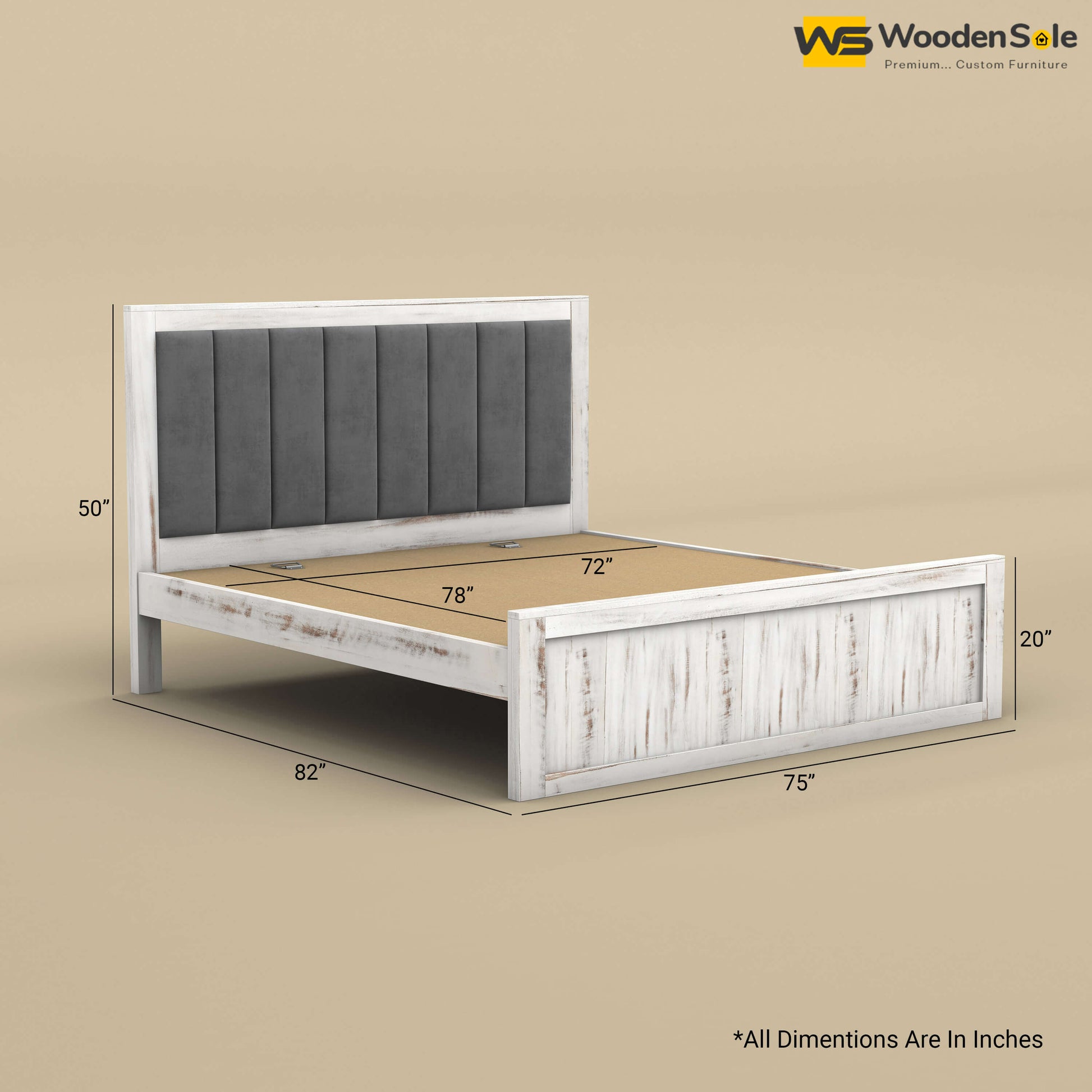 Hamza Without Storage Bed (King Size, Distress Finish)