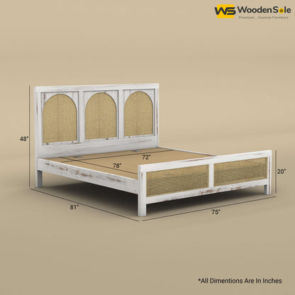Wooden Rattan Cane Bed (King Size, Distress Finish)
