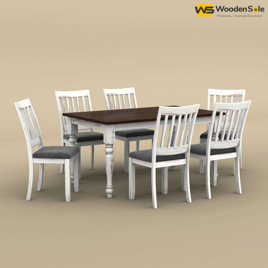 Martha 6 Seater Dining Table Set (Distress & Walnut Finish)