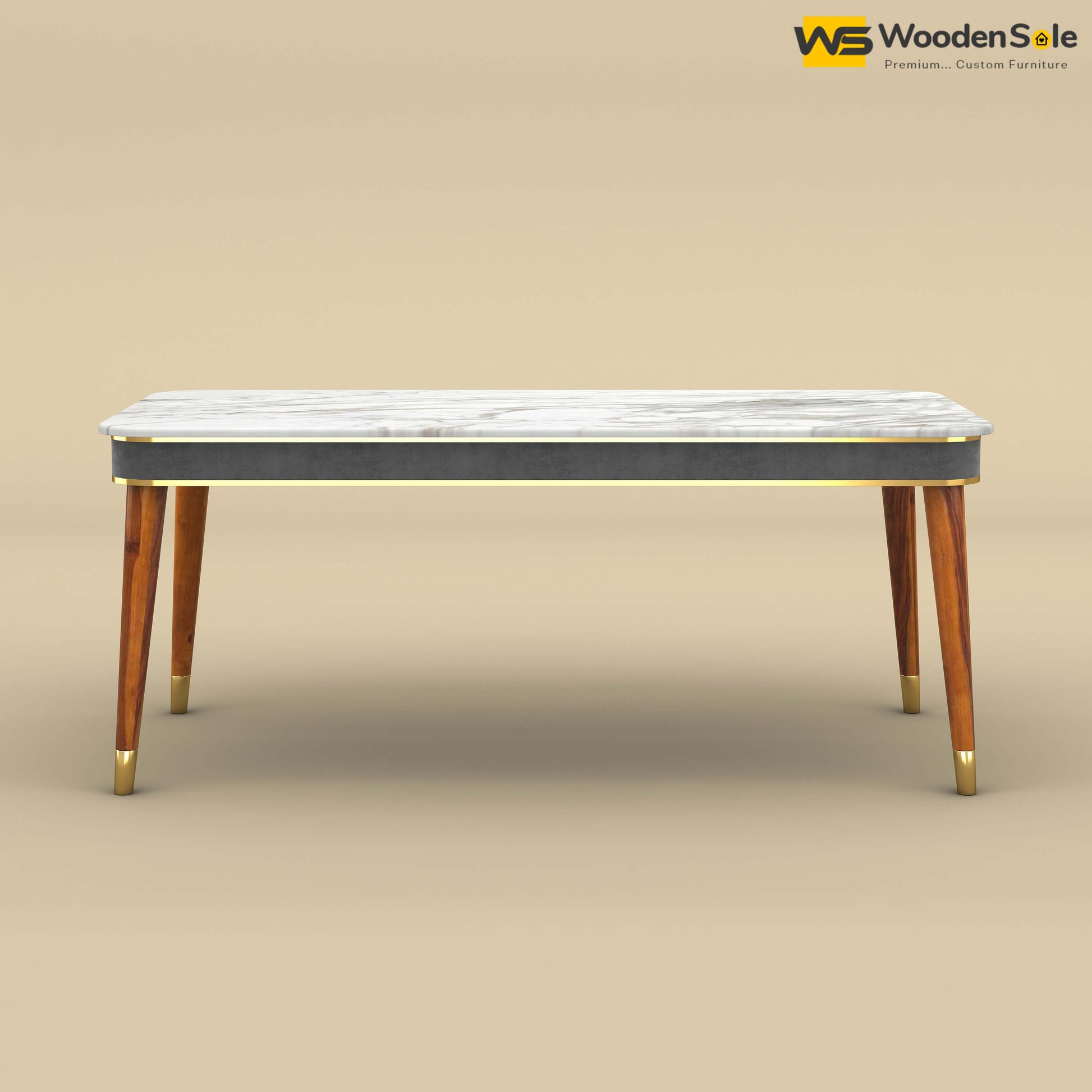 Dublin Marble Top 6 Seater Dining Table (Velvet, Charcoal Gray)