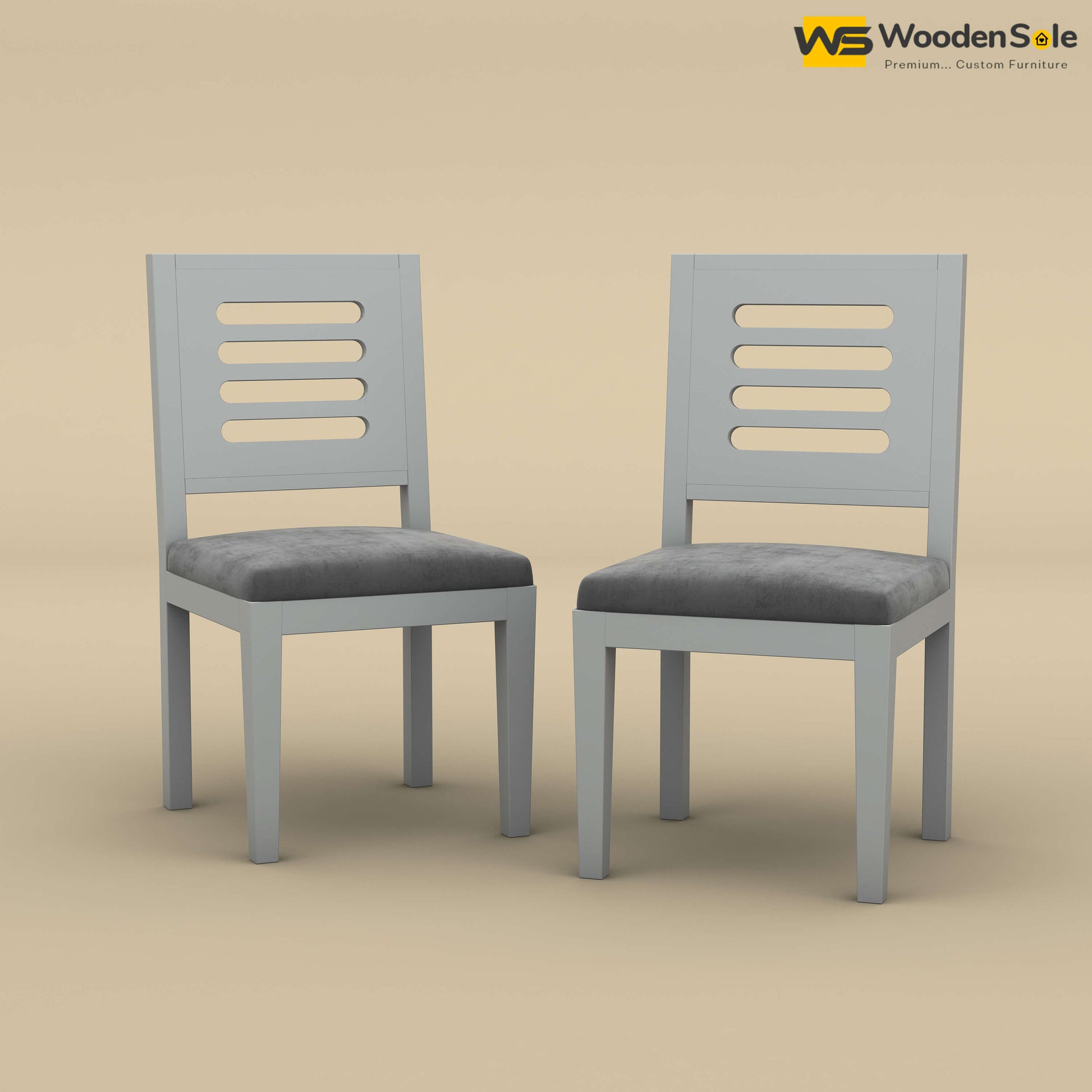 Sheesham Wood Dining Chair with Cushion - Set of 2 (Gray Finish)