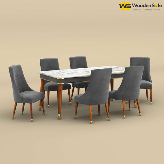 Dublin Marble Top 6 Seater Dining Set (Velvet, Charcoal Gray)
