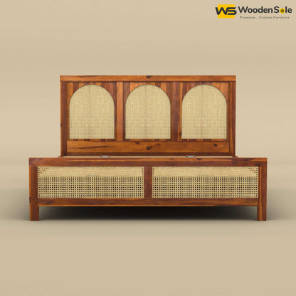 Wooden Rattan Cane Bed (King Size, Honey Finish)