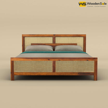 Wooden Sole Rattan Bed (King Size, Honey Finish)
