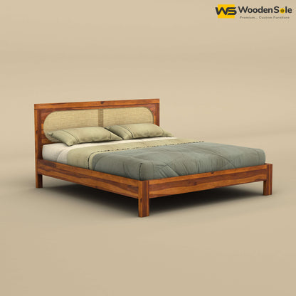 Wooden Sole Caning Bed (King Size, Honey Finish)