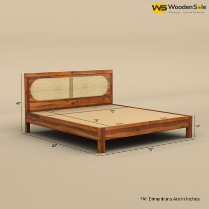 Wooden Sole Caning Bed (King Size, Honey Finish)