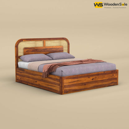 Modern Cane Hydraulic Storage Bed (King Size, Honey Finish)