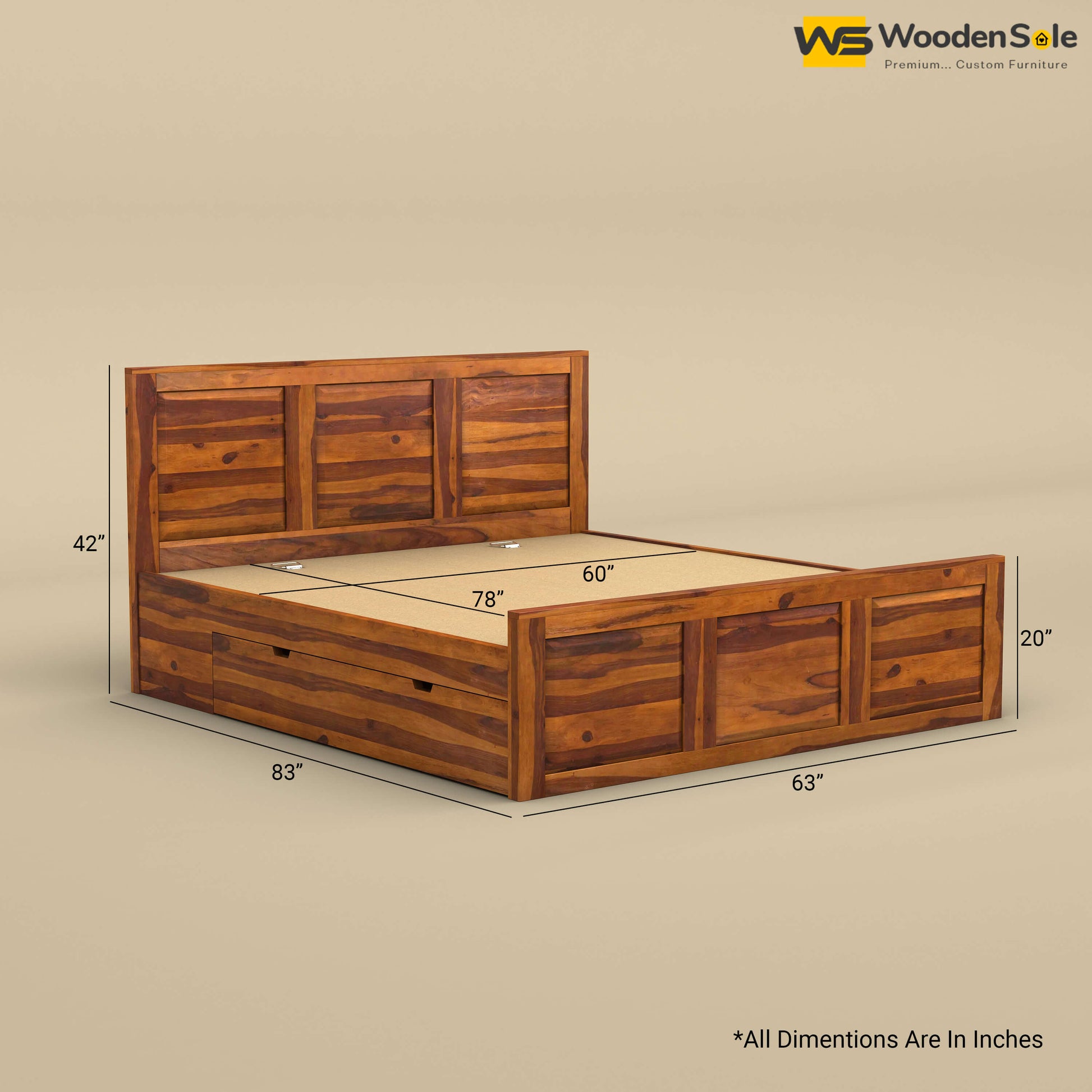 Big Diamond Drawer Storage Bed (Queen Size, Honey Finish)