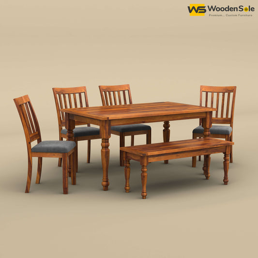 Martha 6 Seater Dining Table Set with Bench (Honey Finish)
