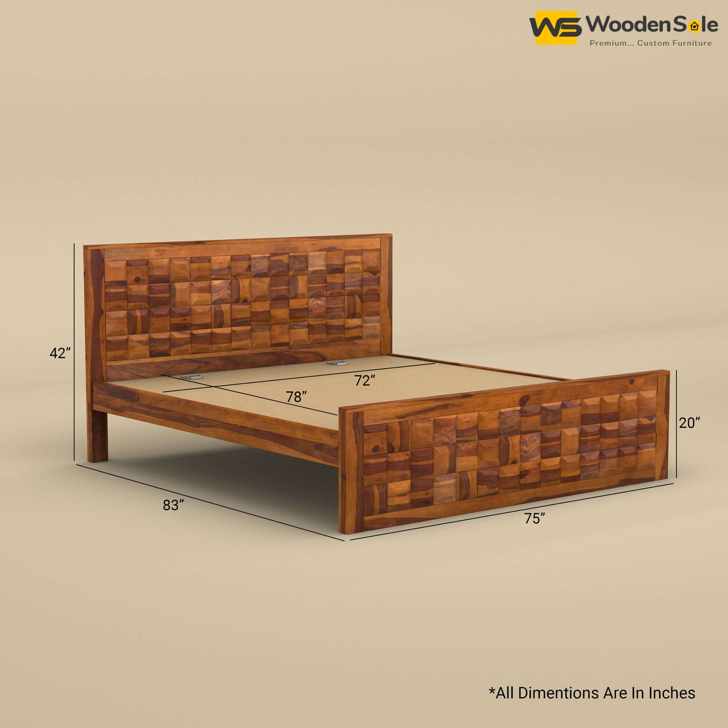 Diamond Without Storage Bed (King Size, Honey Finish)