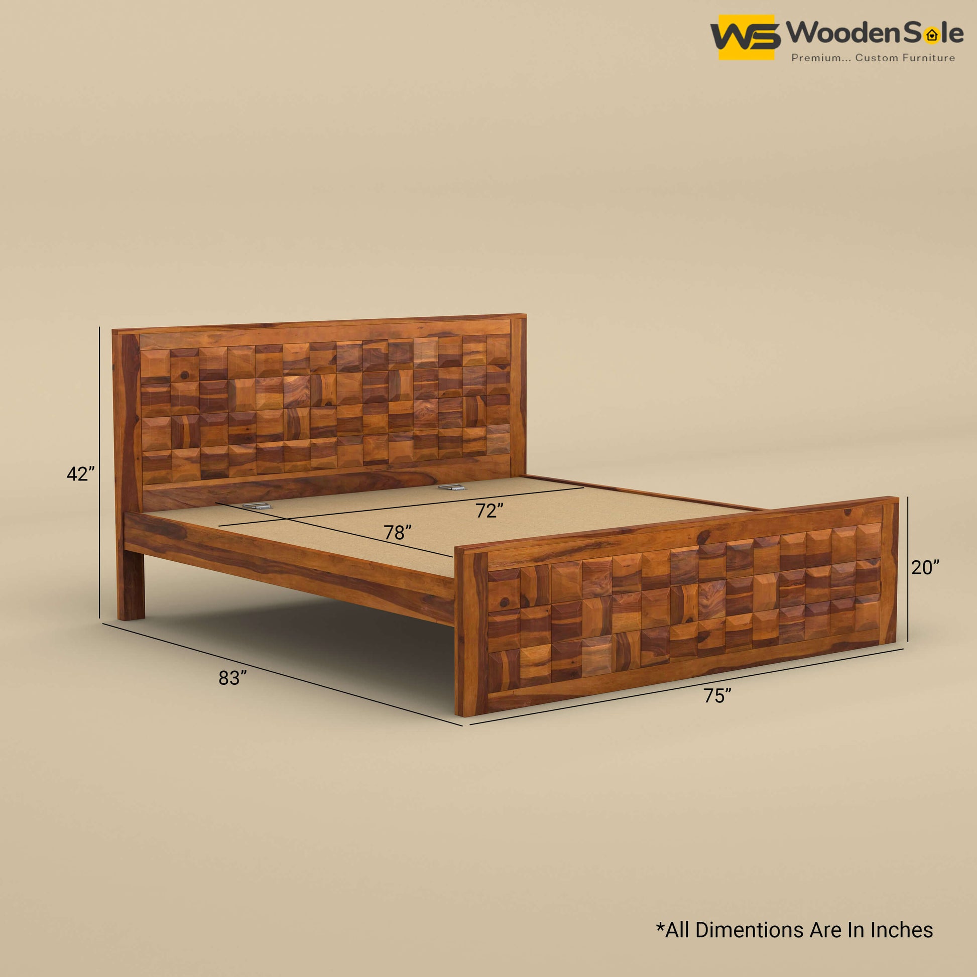 Diamond Without Storage Bed (King Size, Honey Finish)