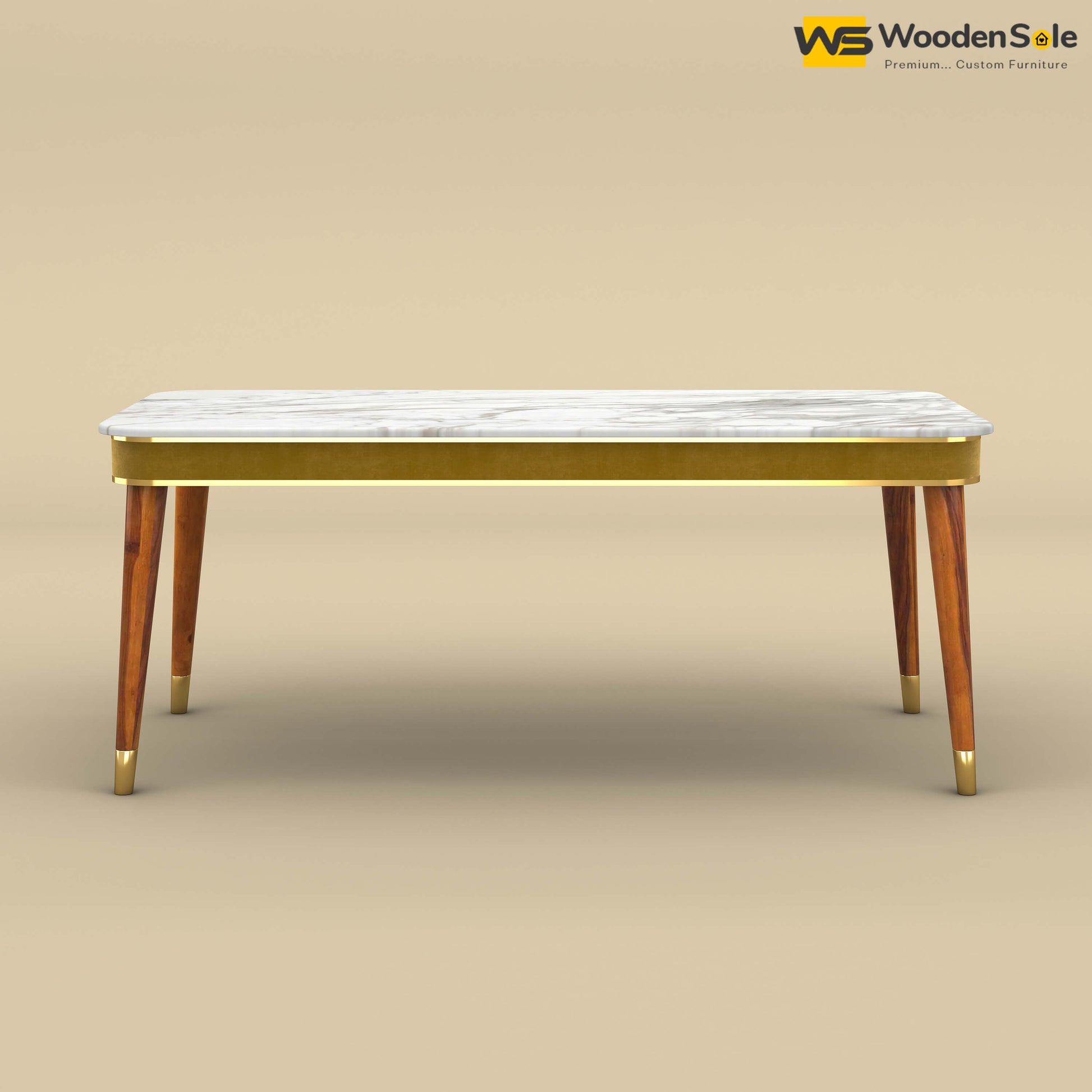 Dublin Marble Top 6 Seater Dining Table (Velvet, Mustard Yellow)