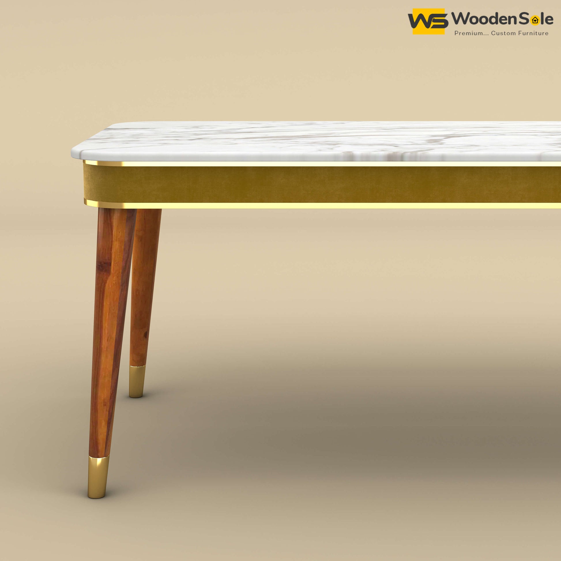 Dublin Marble Top 6 Seater Dining Table (Velvet, Mustard Yellow)