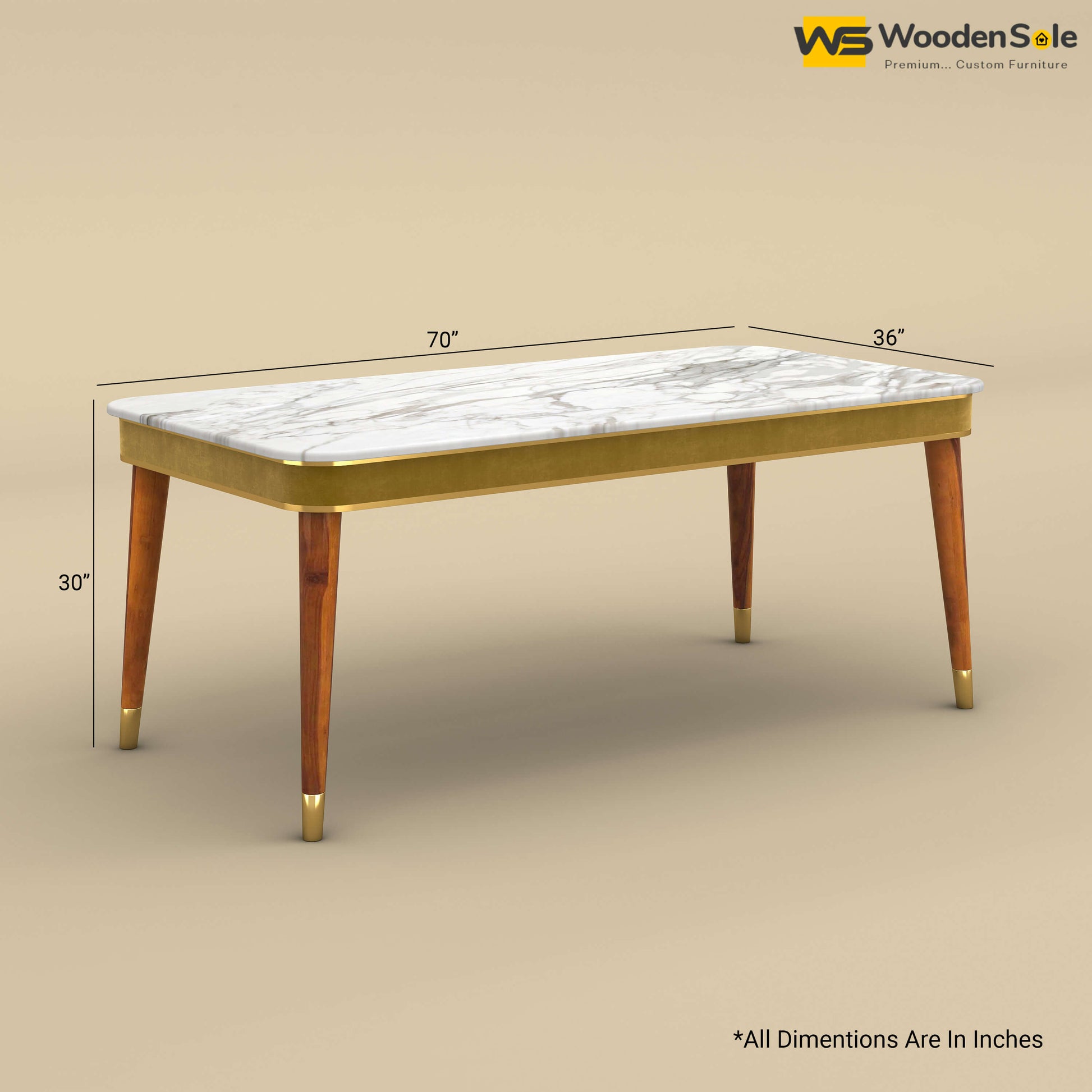 Dublin Marble Top 6 Seater Dining Table (Velvet, Mustard Yellow)