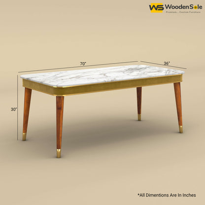 Dublin Marble Top 6 Seater Dining Table (Velvet, Mustard Yellow)