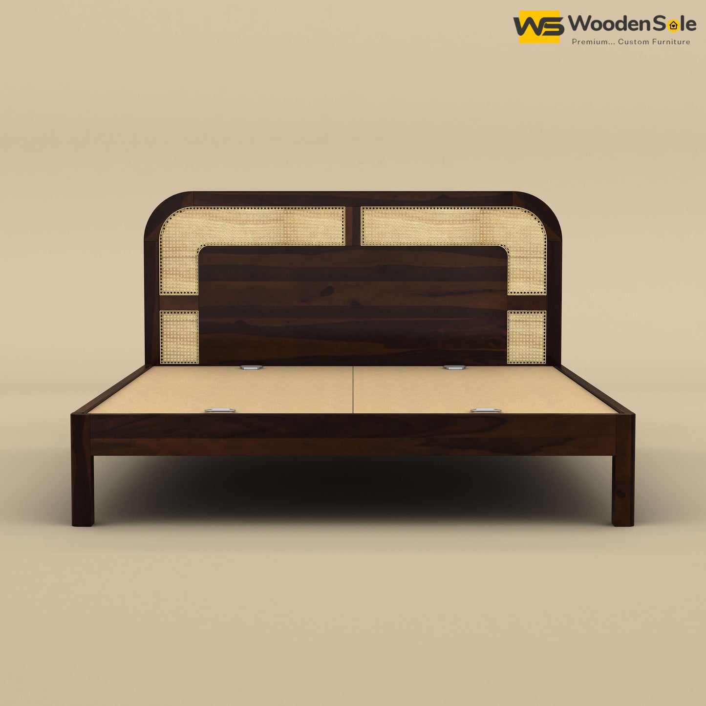 Modern Cane Without Storage Bed (King Size, Walnut Finish)
