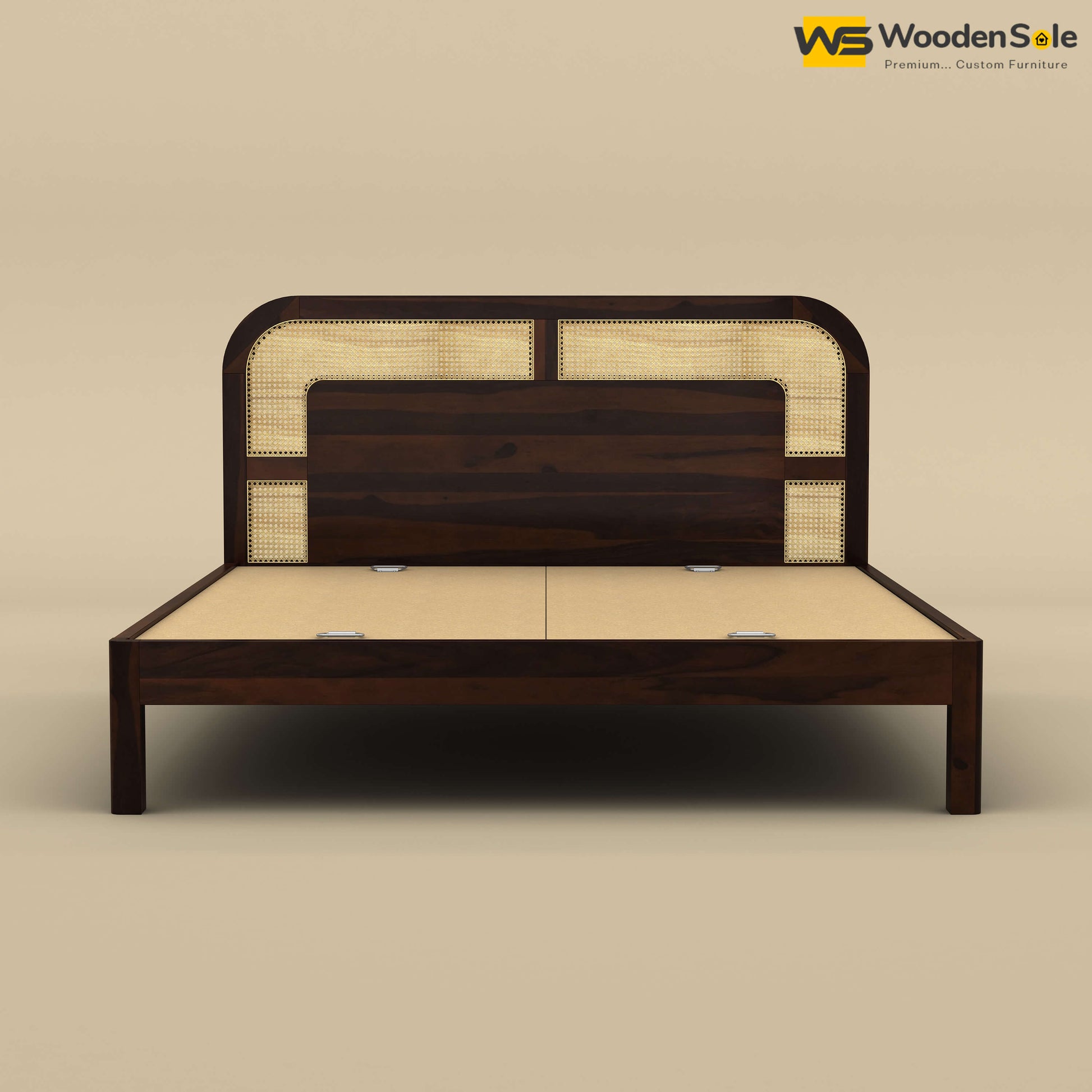 Modern Cane Without Storage Bed (King Size, Walnut Finish)