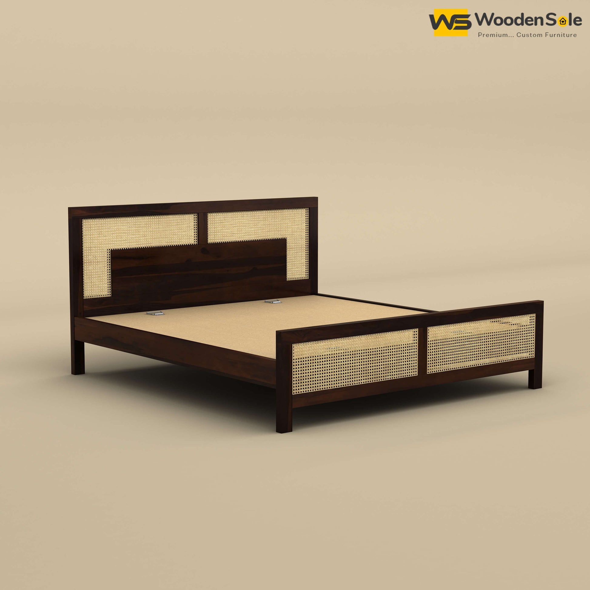 Wooden Sole Rattan Bed (King Size, Walnut Finish)
