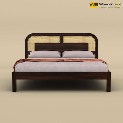 Modern Cane Without Storage Bed (King Size, Walnut Finish)