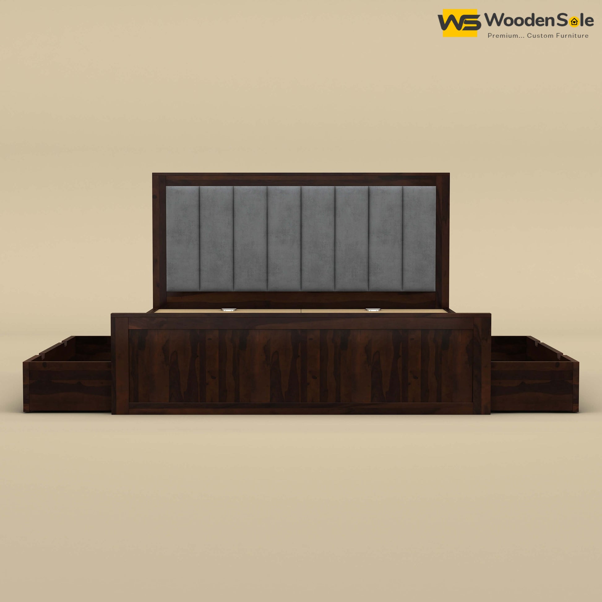 Hamza Drawer Storage Bed (King Size, Walnut Finish)