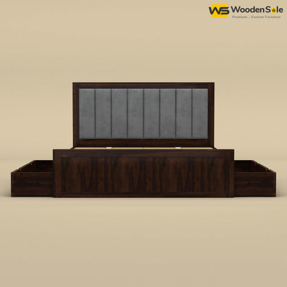 Hamza Drawer Storage Bed (King Size, Walnut Finish)